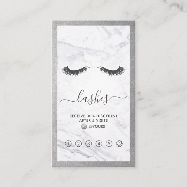 Lodrät Silver & Marble Eyelash Beauty Loyalty Visitkort (Framsida)