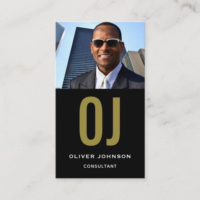 Lodrät Social Media Monogram Black White Guld Visitkort (Framsida)