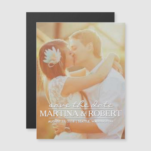 Lodrät Spara datum för handskrivet vitt skript Magnetisk Inbjudningskort (Fram/baksida)