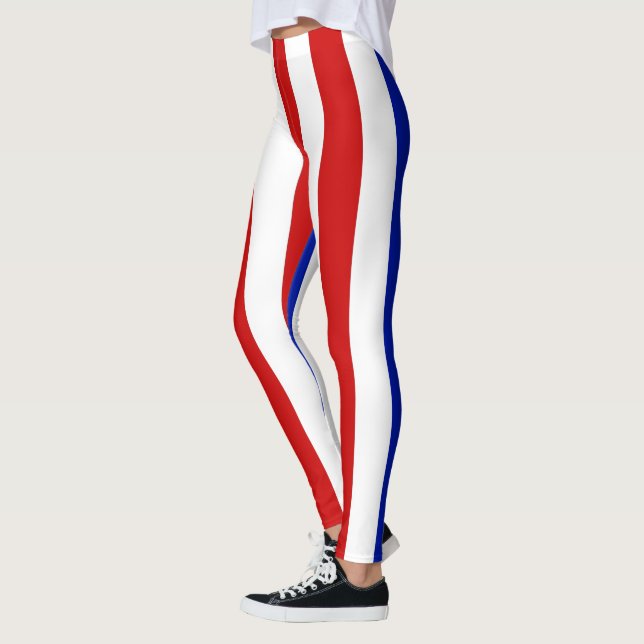 Lodrät - strimlad designer ~ Red ~ White ~ Blue ~  Leggings (Vänster)