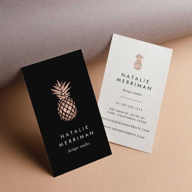 Lodrät Svart och faux Ro Guld Pineapple Visitkort (Skapare uppladdad)