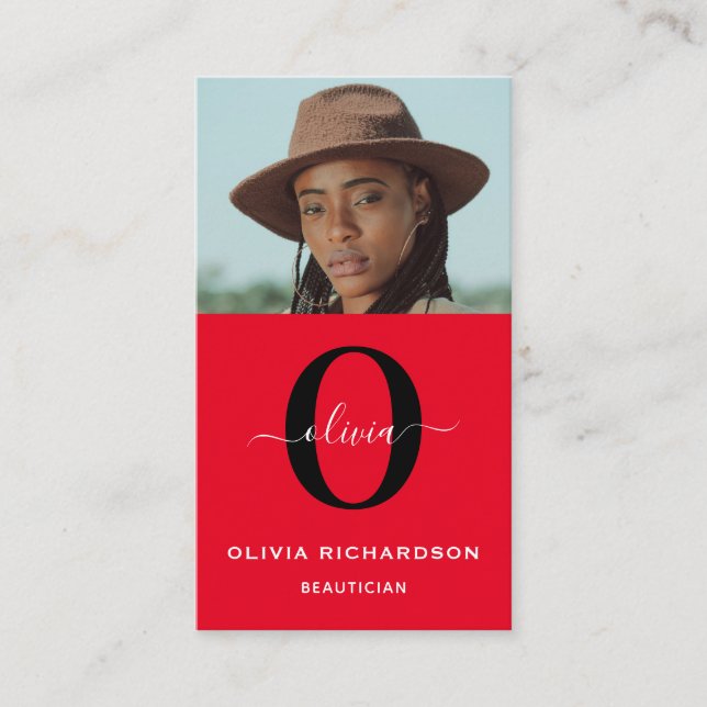 Lodrät Svartvit svartvit monogram Namn-skript Visitkort (Framsida)