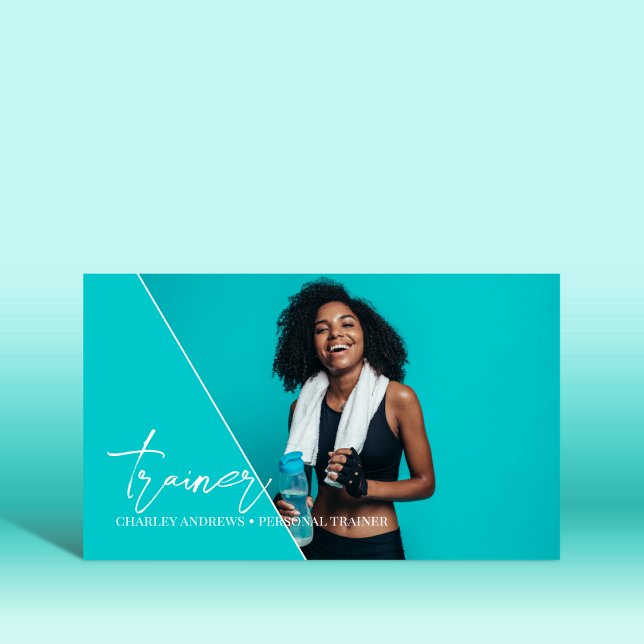 Lodrät Teal | Personligt utbildare QR-kodfoto Visitkort (Skapare uppladdad)