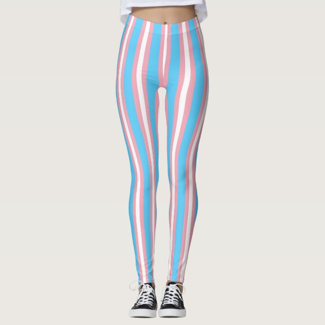 Lodrät Transgender Pride Flagga Leggings (Framsida)