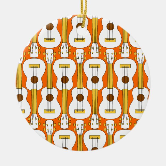 Lodrät Ukulele Mönster Julgransprydnad Keramik (Framsidan)