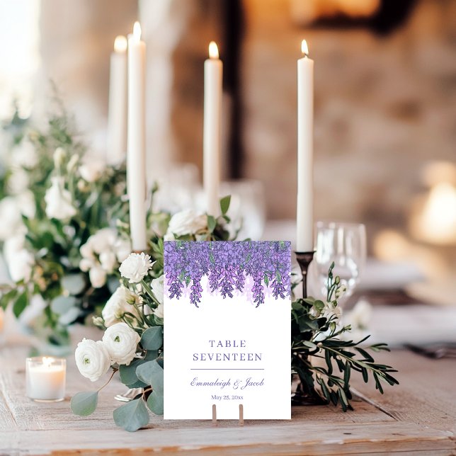 Lodrät Wisteria Garden Romantik Lila Bröllop Bordsnummer (Skapare uppladdad)