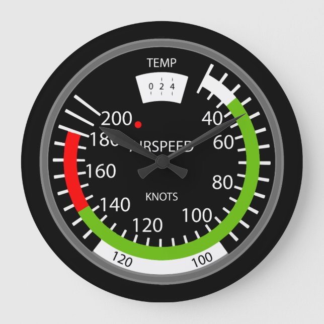Lodräts hastighetsindikator Pilot Aviation Geek Stor Klocka (Framsida)