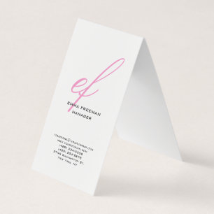 Lodräts moderna rosa-grått-vita, stora monogram visitkort