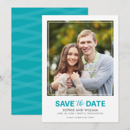 Lodräts turkos Teal Save the Date Photo Spara Datumet