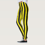Lodrätsvart- och gultrandar leggings<br><div class="desc">Abstrakt digital konst av lodrätsvart- och gultrandar</div>