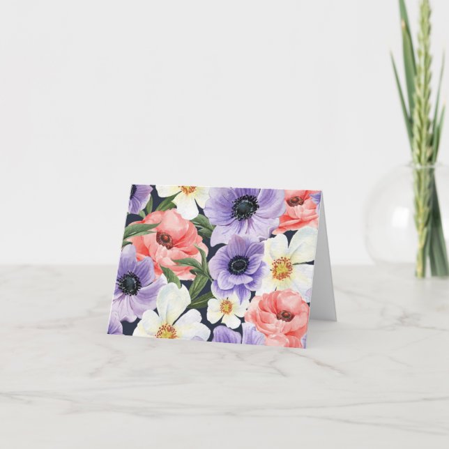 Lodrätt Rosa och Lavender Blommigt Card Tack Kort (Framsida)