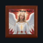 Loely Angel Wooden Jewelry Keepsakbox Minnesask<br><div class="desc">Vackra bild om en ängel som bär kor finns på den här presentlådan av trä. Med budskapet "God Jul Blessings Angela" kan texten ändras. Ett underbart sätt att presentera en gåva av smycken eller använda för att hålla ringar,  mynt och andra små keepsaker. Perfekt till julklapp ge!</div>