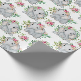 Loely Baby Elephant and Flowers Mönster För barn Presentpapper