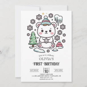 Loely Boho Polar Bear 1:a födelsedag Digital Inbjudningar