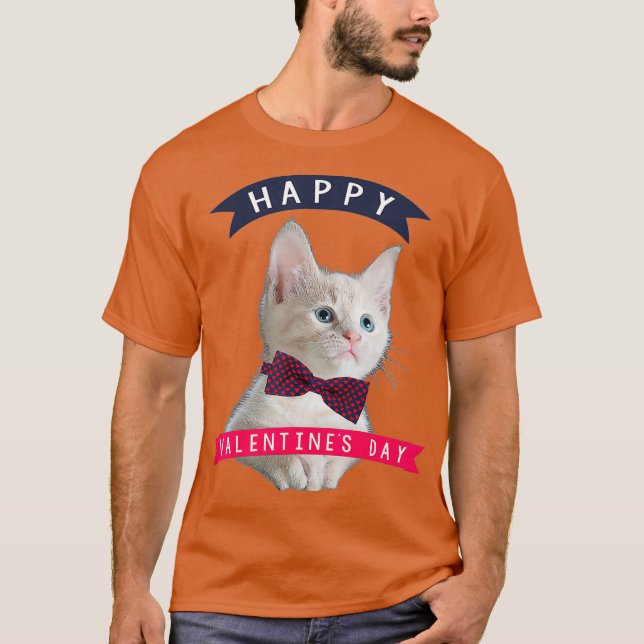 Loely Bow Tie Cat Alla hjärtans dag T Shirt (Framsida)