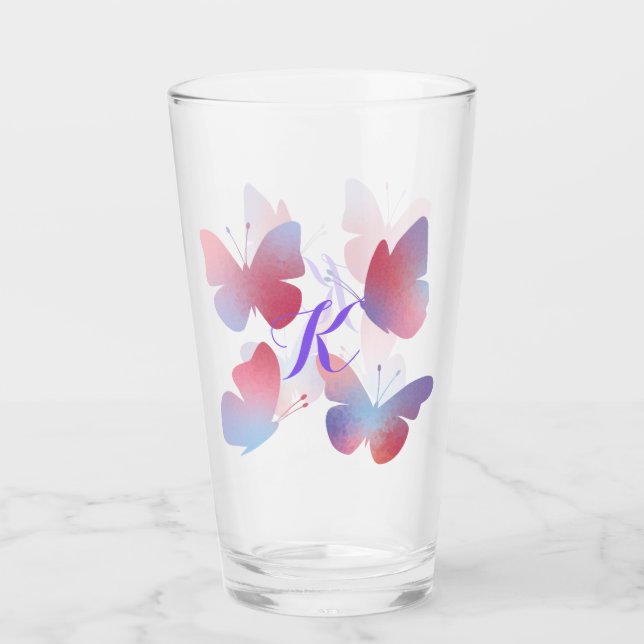 Loely Butterflies Pastel Rosa Lila Monogram Glaskopp (Framsida)