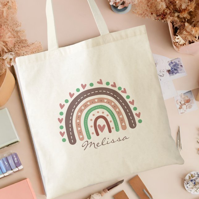 Loely Cute Boho Rainbow Heart Tygkasse (Skapare uppladdad)
