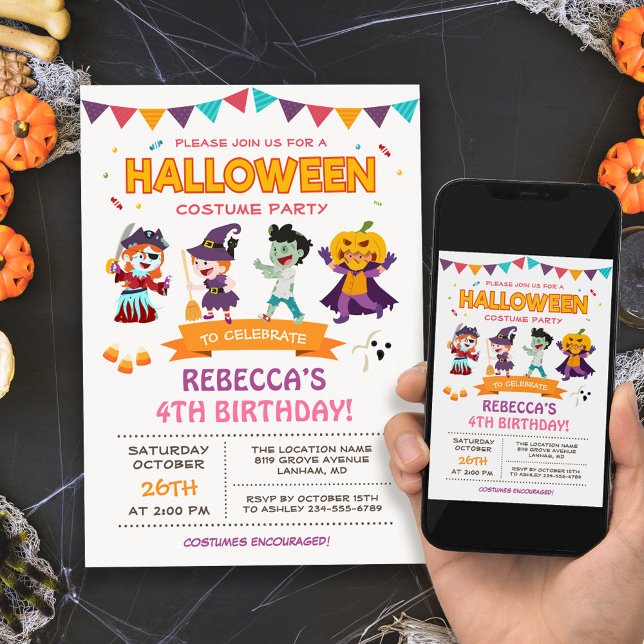 Loely Halloween Kids Costume Party-inbjudan Inbjudningar (Perfect choice for a kids' Halloween costume party, school event, or neighborhood gathering.)