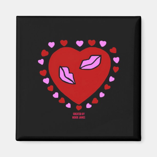 Loely Heart Kisses 2 Inch Square Magnet (Framsidan)