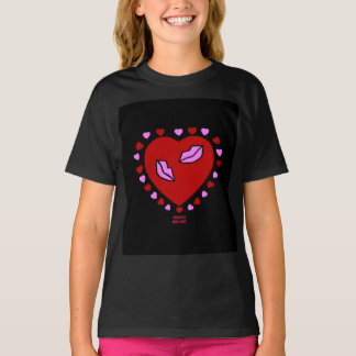 Loely Heart Kisses Girls Basic Black T Shirt