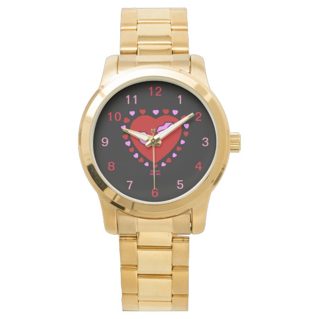 Loely Heart Kisses Unisex Guld Watch Armbandsur (Framsida)