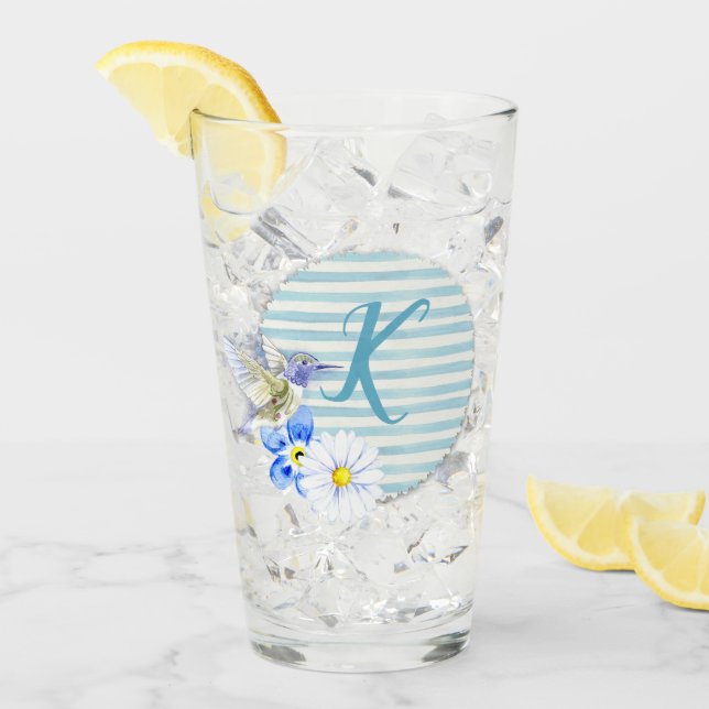 Loely Hummingbird Blue Blommigt Monogram Drinking Glaskopp (Framsida Ice)