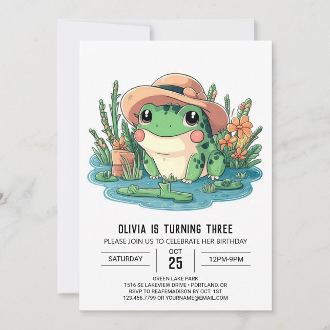 Loely Pastel Frog Digital Birthday Inbjudningar (Framsida)