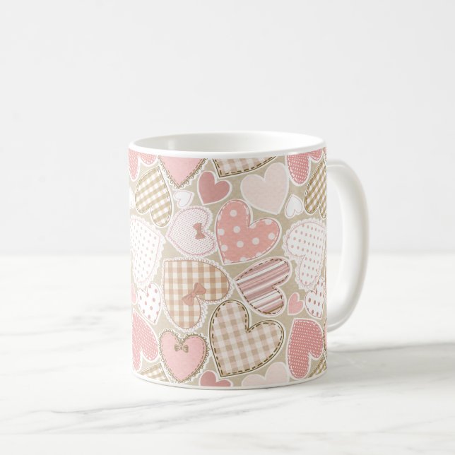 Loely Patchwork Quilt Mönster Rosa Hearts Bows Kaffemugg (Framsida höger)