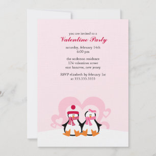 Loely Penguin lite Valentines day Party Inbjudningar