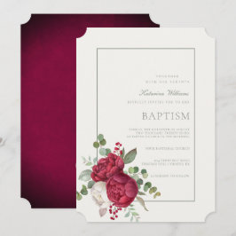 Loely Peonies Sage Grönt Script Baptism Inbjudningar