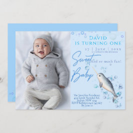 Loely pojke Narwhal 1:a födelsedagen Party Inbjudningar