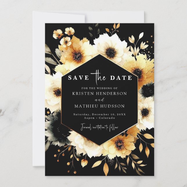 Loely Rustic Guld och Black Bröllop Spara Datumet (Framsida)
