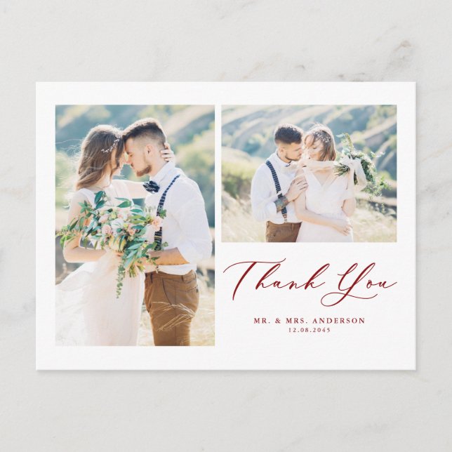 Loely Script Red Two Photo Collage Tack Vykort (Framsida)