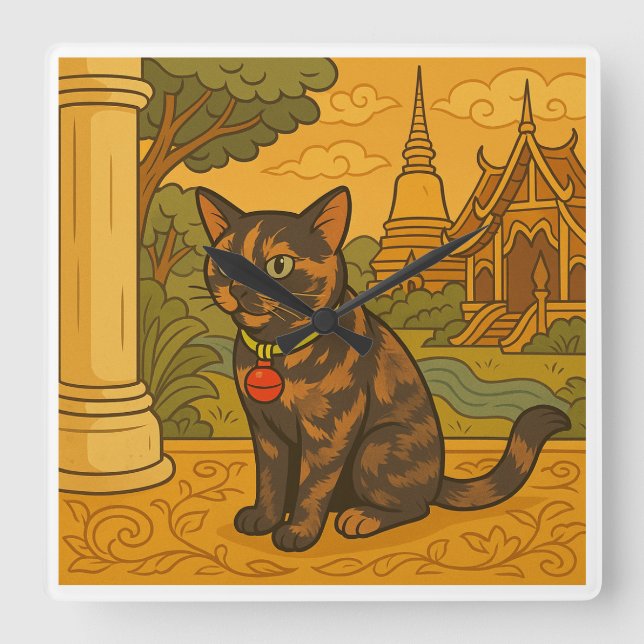 Loely Siam Cat Square Clock Fyrkantig Klocka (Framsida)