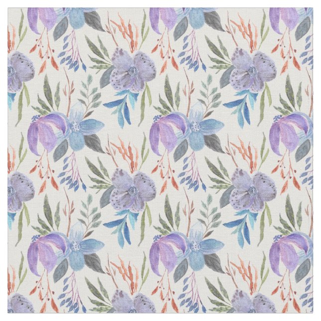 Loely Soft Lavender and Blue Blommigt Fabric Tyg (Närbild)