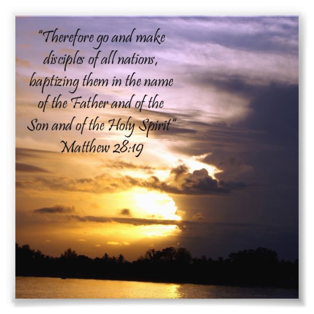 Loely Sunset Scripture Verse Matthew 28:19 Print Fototryck (Framsidan)