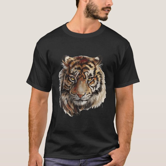 Loely Tiger Hand Pavisserligen Porträtt T Shirt (Framsida)