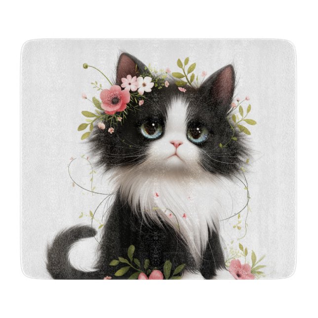 Loely Tuxedo Kitten med Flowers (Framsidan)