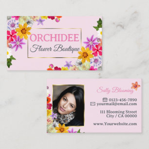 Loely Wildblommor Rosa Bra Guld Ram och Photo Visitkort