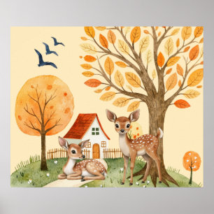 Loely Woodland Hjort Landssideshus Kids Poster
