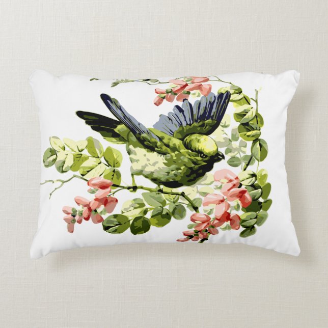 Loely Young Parrot i Blommar Träd Prydnadskudde (Framsidan)
