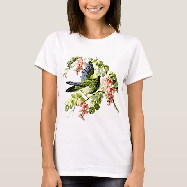 Loely Young Parrot i Blommar Träd T Shirt (Framsida)
