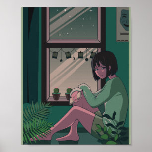 Lofi Anime Art Ledsen Girl Girl Saknar någon Poster