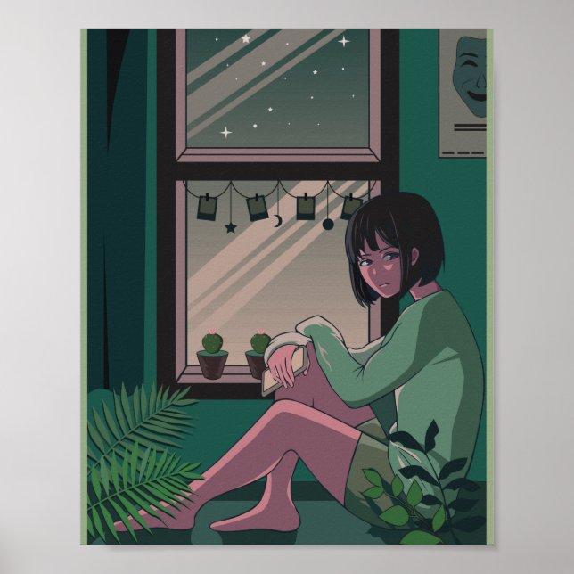 Lofi Anime Art Ledsen Girl Girl Saknar någon Poster (Framsidan)
