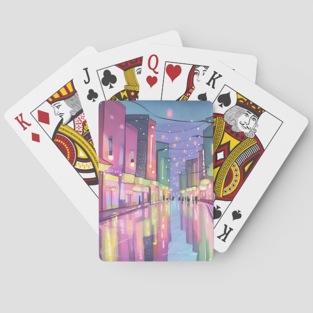 Lofi City Night Ljus | Färg vattenfärg Casinokort (Baksidan)