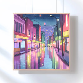 Lofi City Night Ljus | Färg vattenfärg Poster