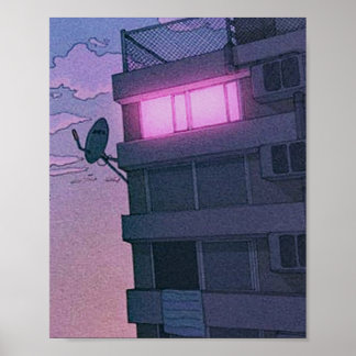 lofi-estetisk animerad stad poster