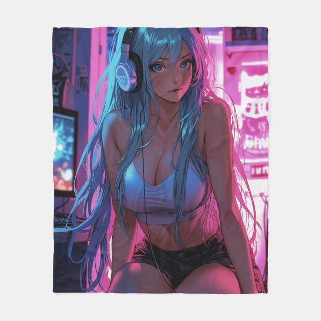 Lofi Gamer Girl | Chill Anime Aesthetic Fleecefilt (Framsidan)