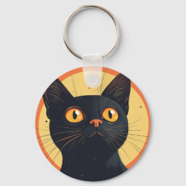 Lofi Style Black Cat Keychain Nyckelring