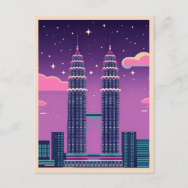 LoFi Vaporwave Retro 80-talet Petronas Towers Mala Vykort